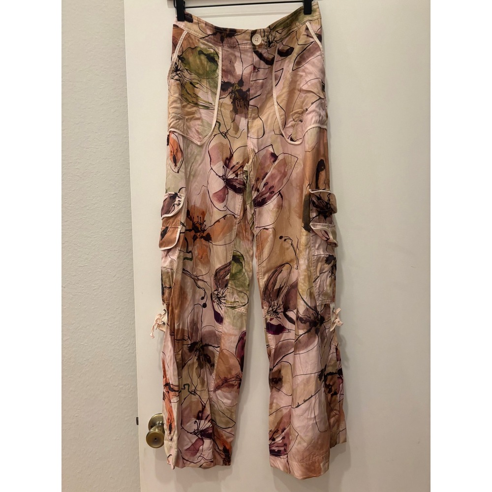 Anthropologie Floral Cargo Pants Wide Leg Relaxed Utility Trousers Watercolor